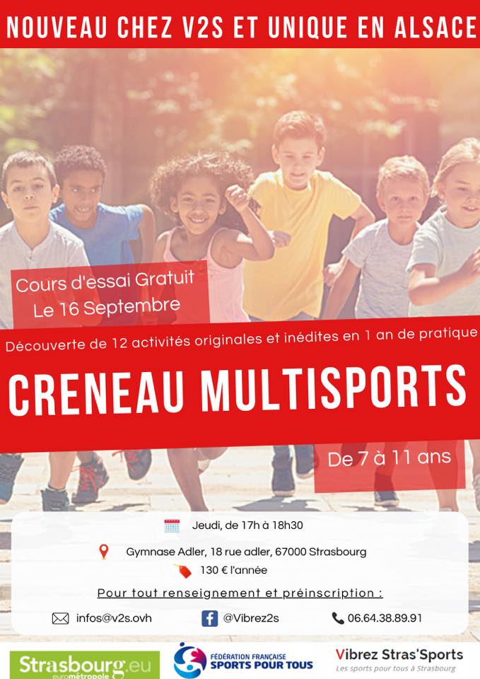 CRENEAU MULTISPORTS de 7 à 11 ans !
Les jeudis de 17h à 18h30 à ADLER, Strasbourg Robertsau.